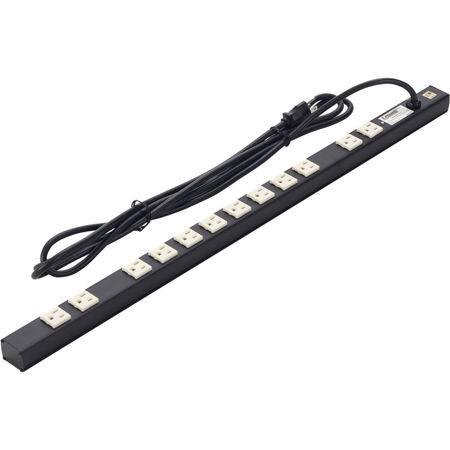 Lowell Manufacturing ACS-1512 15A AC Power Strip with Attached 12' Cord, 12 Outlets