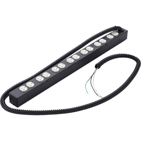 Lowell Manufacturing ACS-2014-HW 20A AC Power Strip with 14 Total (7 Duplex) Outlets, Hardwired 6' Flexible Conduit with Pigtail Leads