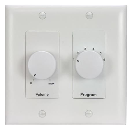Lowell Manufacturing CS650 50W 33dB 6-Source Combination Volume Control/Program Selector Switch with Decorator Style 2-Gang & Two 1-Gang Wall Plates, White