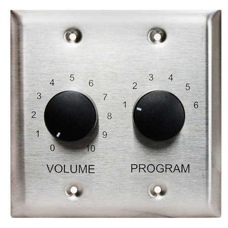Lowell Manufacturing CS650-SS 50W 6-Source Program Selector Switch with Volume Control and 2-Gang Wall Plate, Black