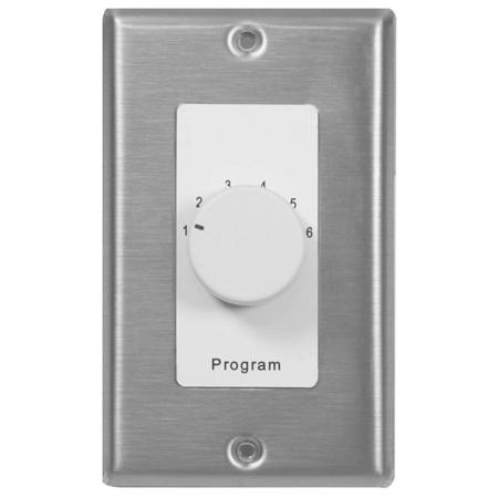 Lowell Manufacturing CS6 6-Source Program Selector Switch with Decorator Style 1-Gang Wall Plate, Stainless Steel/White