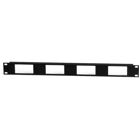 Lowell Manufacturing D4P-1 1U 16-Gauge Steel Rackmount Panel with Rear Lacing Flange for 4 Decorator Style Devices, Black