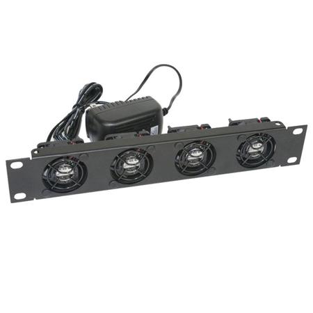 FDC4-1HRT 1U Half Rack Panel with Four 1.57" Fans and Guards, Universal Power Supply with 6' Cord and 4 Plug Adapters, Thermostat Probe