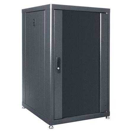 Lowell Manufacturing LDR-1824 18U Designer Rack with Glass Front & Rear Doors, 24" Depth, 500 Lbs Capacity, Charcoal Gray