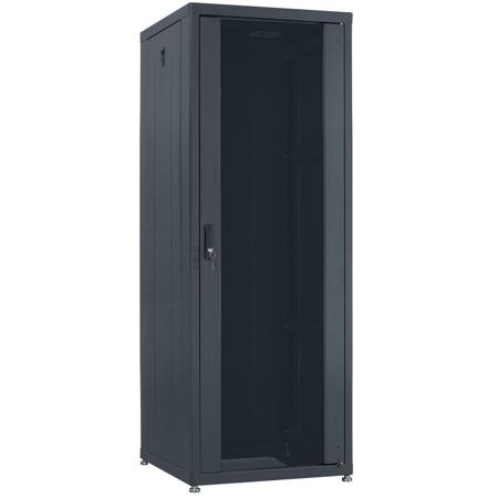 LDR-2724 27U Designer Rack with Glass Front & Rear Doors, 24" Depth, 750 Lbs Capacity, Charcoal Gray