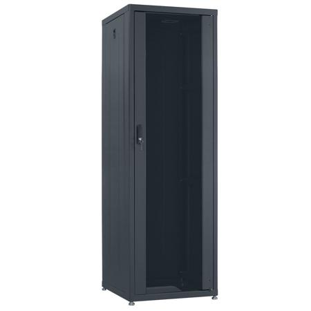 Lowell Manufacturing LDR-3524 35U Designer Rack with Glass Front & Rear Doors, 24" Depth, 980 Lbs Capacity, Charcoal Gray