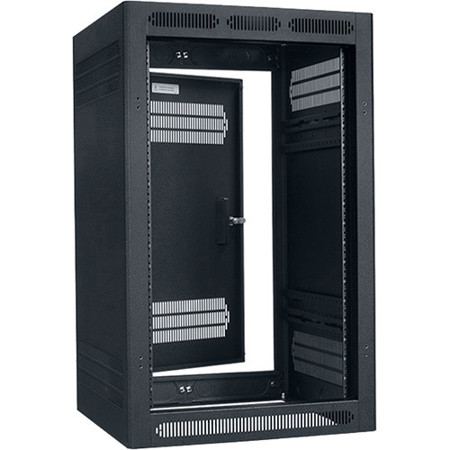 Lowell Manufacturing LER-1827 18U 27" Depth Enclosed Stand Alone Floor Rack with Rear Door and 2x Adjustable Rails, Black