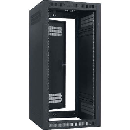 Lowell Manufacturing LER-2427 24U 27" Depth Enclosed Stand Alone Floor Rack with Rear Door and 2x Adjustable Rails, Black