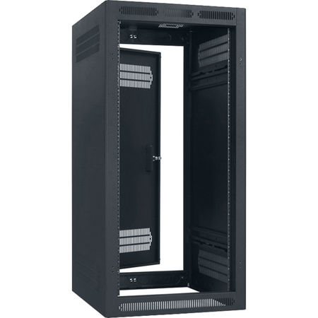 Lowell Manufacturing LER-2432 24U 32" Depth Enclosed Stand Alone Floor Rack with Rear Door and 4x Adjustable Rails, Black