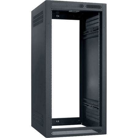 Lowell Manufacturing LER-2432-LRD 24U 32" Depth Enclosed Stand Alone Floor Rack without Rear Door and 4x Adjustable Rails, Black