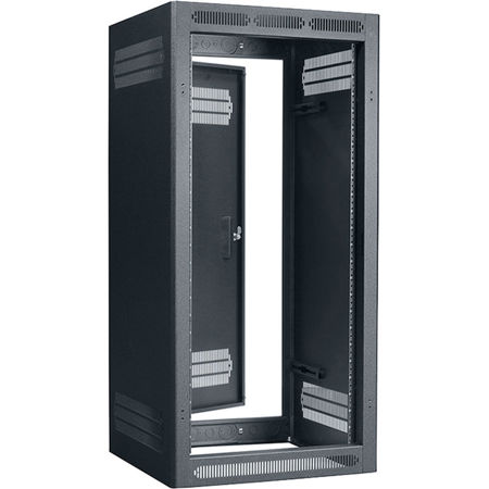 Lowell Manufacturing LFR-2422 24U 22" Depth Enclosed Stand Alone Floor Rack with Rear Door and 2x Fixed Rails, Black
