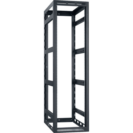 Lowell Manufacturing LGR 44U 36" Depth Open Frame Gangable Rack without Rear Door and 4x Adjustable Rails for Multi Bay Cable Routing, Black