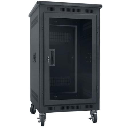 Lowell Manufacturing LPR-1422PGT 14U Portable Rack Unit, Plexi Door, Graphite Top, 22" Depth, Black