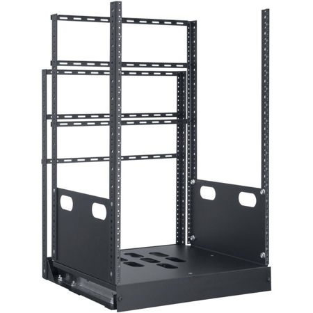 Lowell Manufacturing LPTR2-1619 16U Pull & Turn Rack, 2-Slides, 19" Depth, Black
