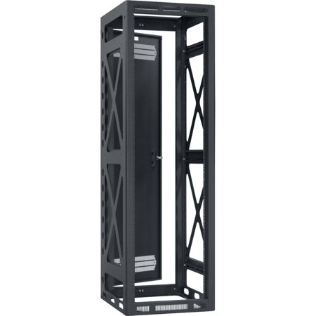 Lowell Manufacturing LSGR-4027 40U Seismic Gangable Rack with 2 Pair Adjustable Rails and Rear Door, 27" Deep, Black