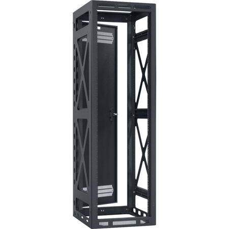 Lowell Manufacturing LSGR-4032 40U Seismic Gangable Rack with 2 Pair Adjustable Rails and Rear Door, 32" Deep, Black