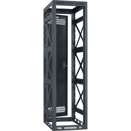 Lowell Manufacturing LSGR-4436 44U Seismic Gangable Rack with 2 Pair Adjustable Rails and Rear Door, 36" Deep, Black