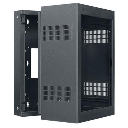 Lowell Manufacturing LWR-1619 16U Rack-Sectional Wall Mount with 1 Pair Adjustable Rails, 19" Deep, Black