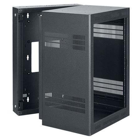 Lowell Manufacturing LWR-1628 16U Rack-Sectional Wall Mount with 1 Pair Adjustable Rails, 28" Deep, Black