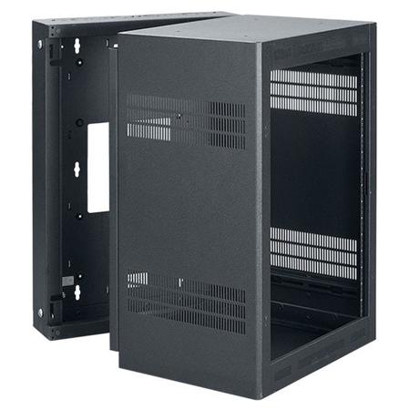 Lowell Manufacturing LWR-1632 16U Rack-Sectional Wall Mount with 1 Pair Adjustable Rails, 32" Deep, Black