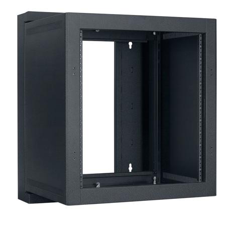 Lowell Manufacturing LWSR-1222 12U Wall Swing-Open Rack with 1 Pair Fixed Rails, 22" Depth, Black