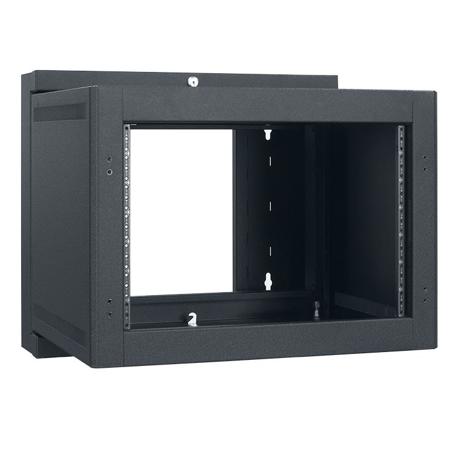 Lowell Manufacturing LWSR-722 7U Wall Swing-Open Rack with 1 Pair Fixed Rails, 22" Depth, Black