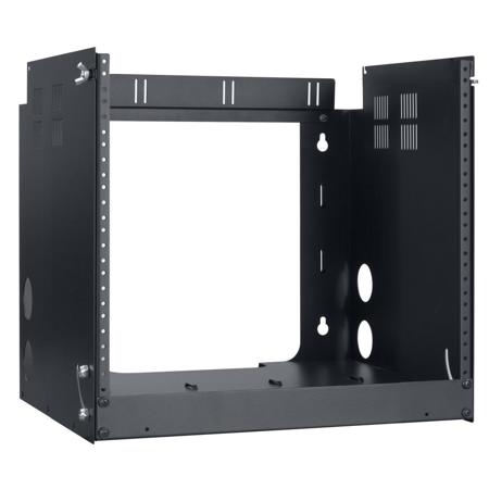 Lowell Manufacturing PFR-812 8U Pivot-Frame Wall Rack, 12" Deep, 1 Pair Fixed Rails, Supports 60 Lbs, Black
