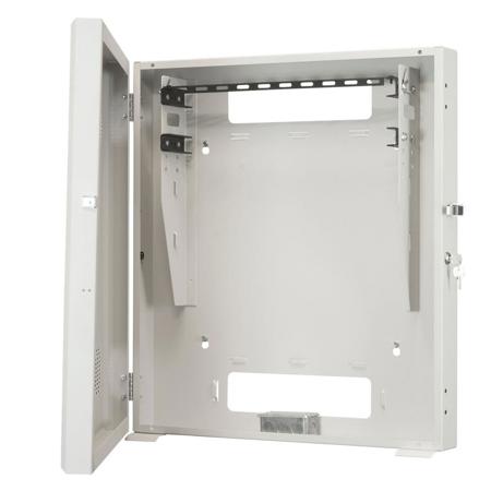 Lowell Manufacturing RCC-2228 Remote Consolidation Wall Mount Cabinet with Shallow Door, 2U + 2U, 23"D Usable, Network Gray