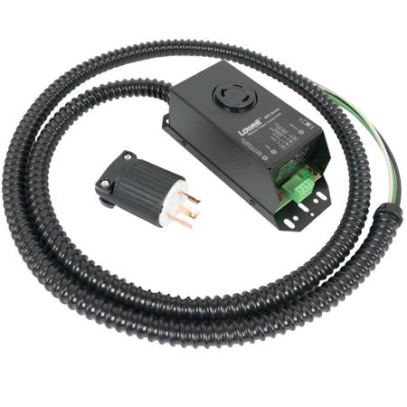 Lowell Manufacturing RPC-30-SHW 30A Low Voltage Remote Power Control with Surge Protection, 6' Hardwired with Flexible Conduit, 1 Outlet