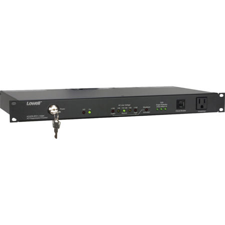 Lowell Manufacturing ACSPR-RPC1-1509K 1U 15A Rackmount Power Panel with 9' Attached Cord, Nine Total Outlets, 3-Stage Surge Suppression, Remote Power Control, Over/Under Voltage Protection, Key Switch