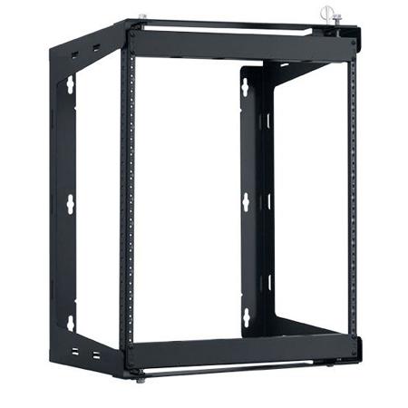 Lowell Manufacturing SR-1212 12U Swing-Gate Wall Rack, 12" Depth, 100 Lbs Capacity, 1-Pair Fixed Rails, Black