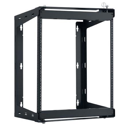 Lowell Manufacturing SR-1224 12U Swing-Gate Wall Rack, 24" Depth, 100 Lbs Capacity, 1-Pair Fixed Rails, Black
