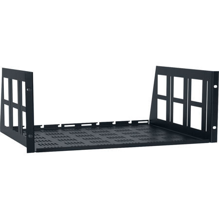 Lowell Manufacturing USV-414 4U Rack Utility Shelf with Vent, 14" Depth, 50 Lbs Capacity, Black