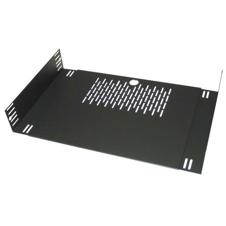 Lowell Manufacturing VWS-214 17.5 to 22" Variable Width Rack Shelf for 21U+ Rack, 14" Depth, Supports 50 Lbs, Black