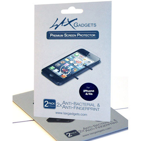Lax Gadgets Premium Screen Protectors, Anti-Bacterial for iPhone 4/4s, 2 Pack