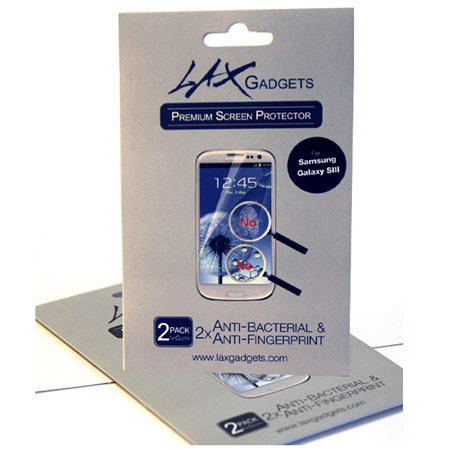 Lax Gadgets Premium Screen Protectors, Anti-Bacterial for Galaxy S3, 2 Pack