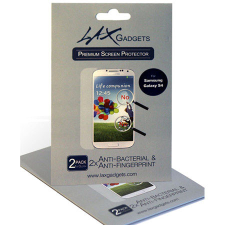 Lax Gadgets Premium Screen Protectors, Anti-Bacterial for Galaxy S4, 2 Pack