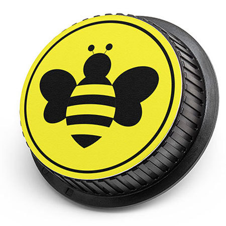 LenzBuddy Rear Lens Cap for Canon - with Bumble Bee Icon (Yellow)