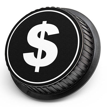 LenzBuddy Rear Lens Cap for Canon - with Photo of a Dollar Sign (Black & White)