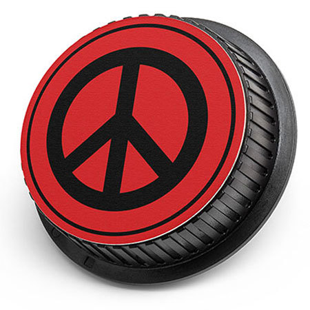 LenzBuddy Rear Lens Cap for Canon - with Photo of a Peace Sign (Red)