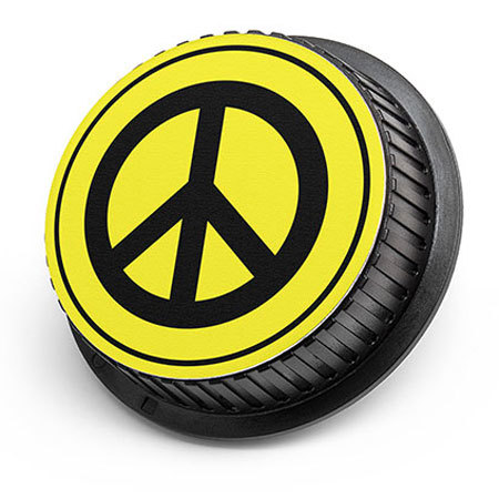 LenzBuddy Rear Lens Cap for Canon - with Photo of a Peace Sign (Yellow)