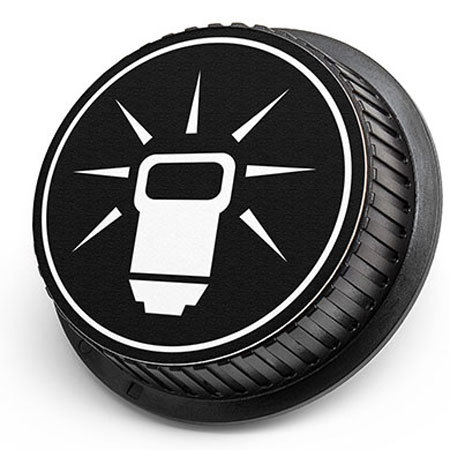 LenzBuddy Rear Lens Cap for Nikon - with Flash Icon (Black & White)