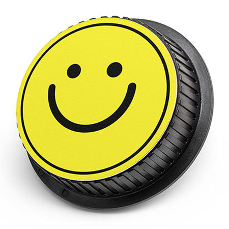 LenzBuddy Rear Lens Cap for Nikon - with Happy Face Icon (Yellow)