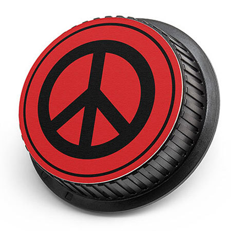 LenzBuddy Rear Lens Cap for Nikon - with Peace Sign (Red)