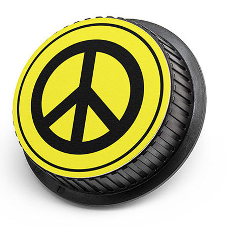 LenzBuddy Rear Lens Cap for Nikon - with Peace Sign (Yellow)