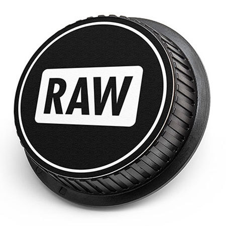 LenzBuddy Rear Lens Cap for Nikon - with RAW Icon (Black & White)