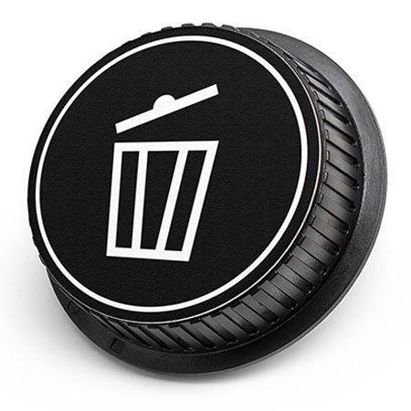 LenzBuddy Rear Lens Cap for Nikon - with Trash Icon (Black & White)