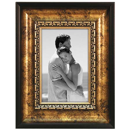 Malden Elegant Series Wood Frame for 5x7" Photo, Gold Leaf Scoop