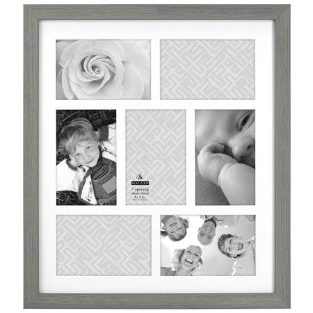 Malden International Linear Wood Distressed 7-Opening Collage Frame, Holds  4x6 Pictures, Gray