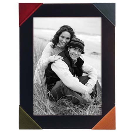 Malden Handcrafted Wood Frame for 5x7" Photo, Black with Multi Colored Corners